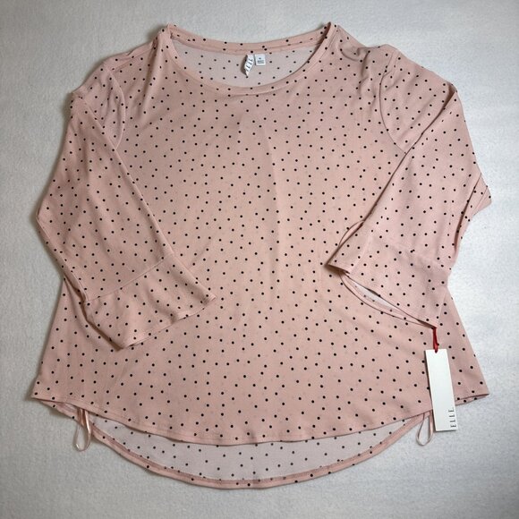ELLE Tops - Elle blouse top size XL 3/4 sleeve lightweight Pink With Black Dots NWT